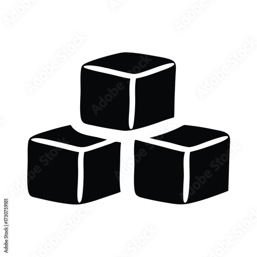 Three black cubes stacked, creating a minimalist and bold visual composition