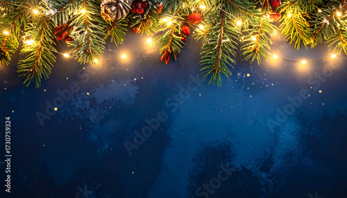 Strings of warm yellow lights hanging across dark blue night sky with wooden deck—evoking festive magic, cozy ambiance, and outdoor celebration.
