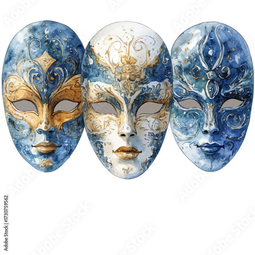 watercolor vector of Hungarian Winter Masks, isolated on a white background.