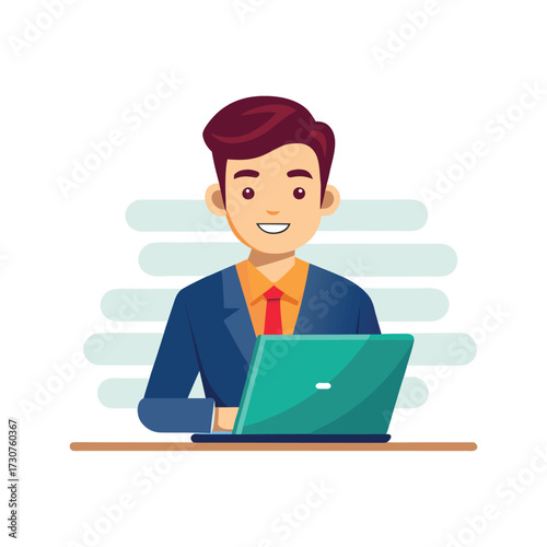 Man Working on Laptop Vector Illustration of Professional or Student
