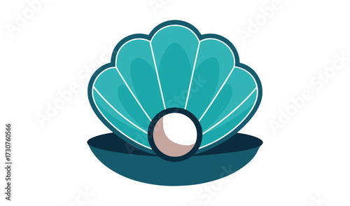 Open seashell with pearl isolated on white background