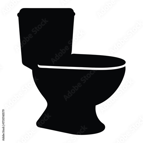 Black silhouette of a standard two piece ceramic toilet bowl on white