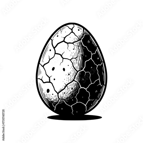 Cracked egg with intricate patterns, Easter, isolated vector image on a transparent background