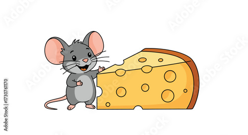 A happy mouse nibbling on a delicious piece of cheese.