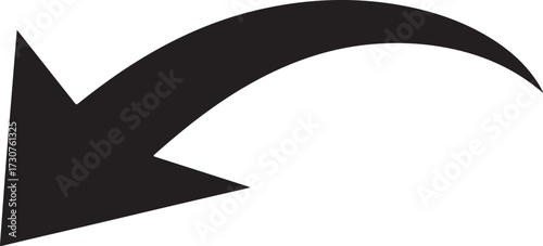Black curved arrow pointing down and left direction