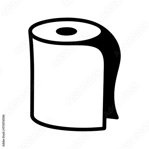 A stylized black and white drawing of a toilet paper roll