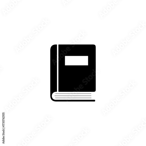 A black book icon with a blank white rectangle on the cover