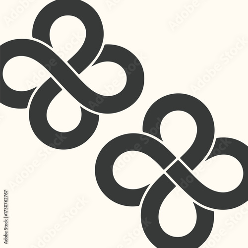 Vector art of two stylized infinity symbols forming a clover shape, representing luck, eternity, and endless possibilities, set against a neutral background