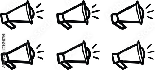 Hand drawn megaphone icons in a pattern simple vector illustration for social media marketing isolated on white background