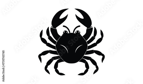 Black silhouette of a crab with claws raised on a white background