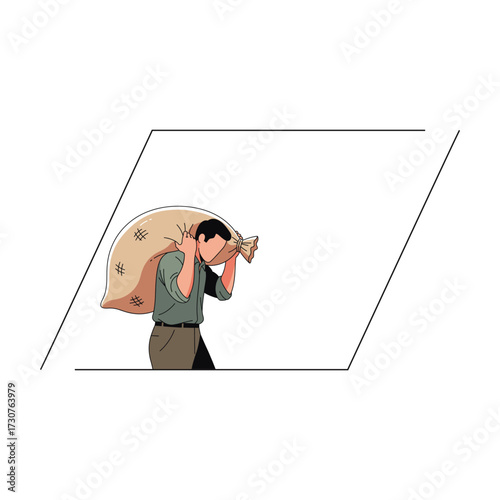 Man carrying a heavy burlap sack over his shoulder, representing hard work and effort