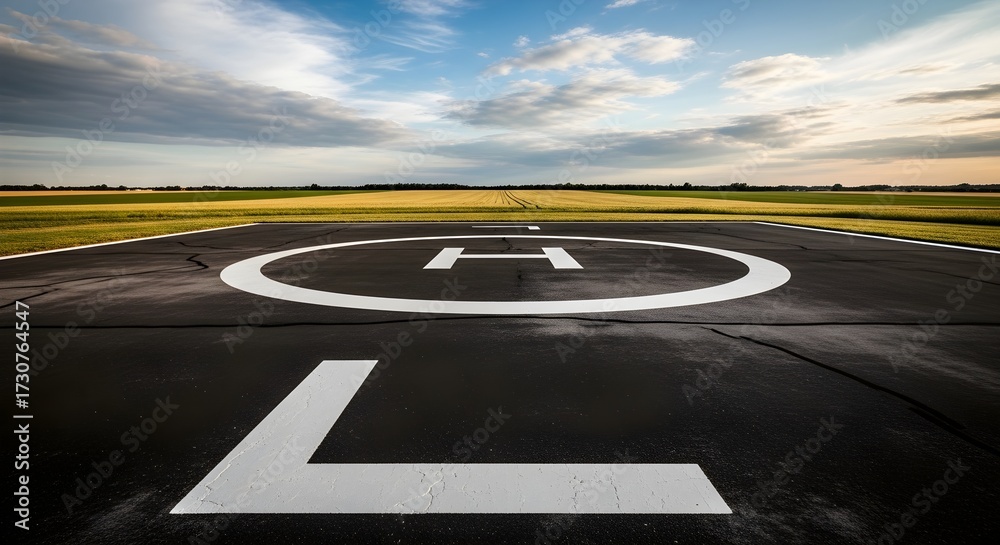 Naklejka premium Helipad Marking A Clear Landing Zone Under Open Skies, Ensuring Safe Operations