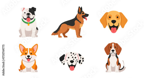 A delightful collection of diverse dog breeds, each with a cheerful expression