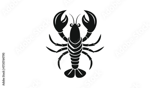 Black silhouette of a lobster on a white background