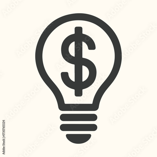 Vector art of a stylized icon of a lightbulb with a dollar sign inside, symbolizing a financial idea or profitable concept, presented in a simple, modern graphic style