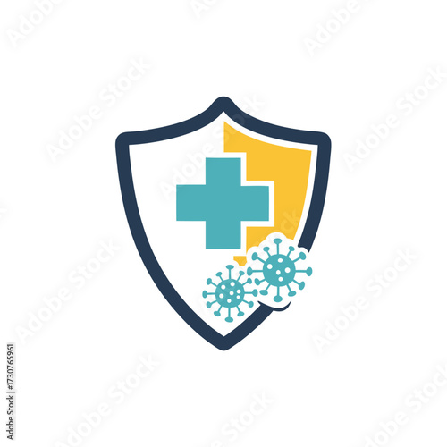 immune from flu germ icon in flat style, virus protection logo vector isolated on white background, hygiene shield, bacterial prevention, immune business concep