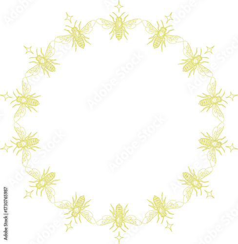 Honeybee frame. Cute honey Bee spring insect. Template with empty space for your text
