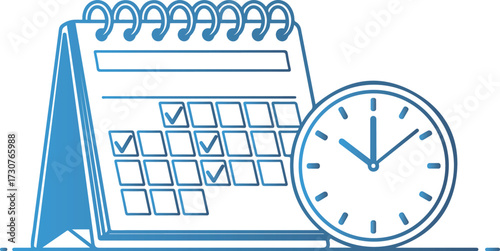 Vector art of calendar with clock and checkmarks