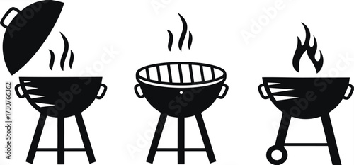 grill, bbq, icon, vector, barbecue, silhouette, smoke, illustration, isolated, pictogram, symbol, background, fire, metal, picnic, party, steak, hot, design, barbeque, black, meal, logo, food, summer
