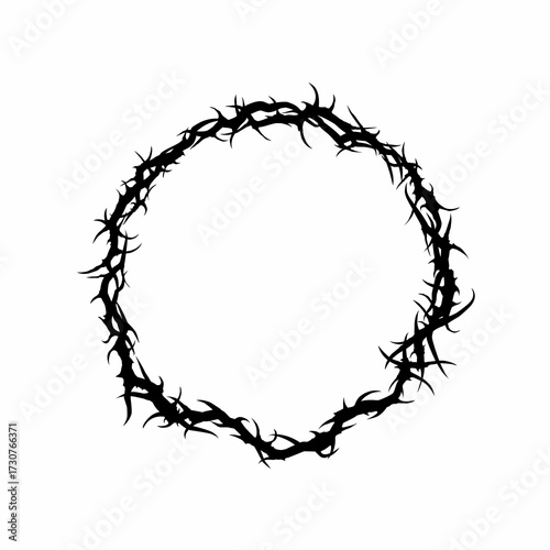 Thorn crown circular vector design, dark gothic style, perfect for tattoos, posters, stickers, apparel, and symbolic graphic elements