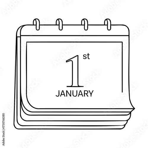 Minimalist outline icon of a tear-off calendar showing the date of January first for New Year's Day