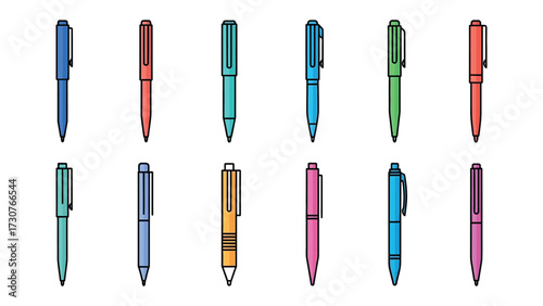 Ink Pens Array: A curated set of meticulously designed ink pens, showcasing a vibrant palette of colors and styles, ideal for artistic endeavors or stationary demands.