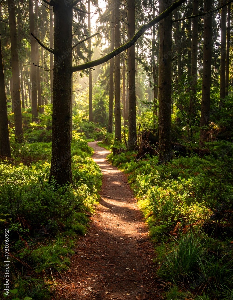 Obraz premium Sunlit forest path (1)