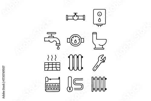 Plumbing Icons Collection Faucets, Pipes, Heaters & More
