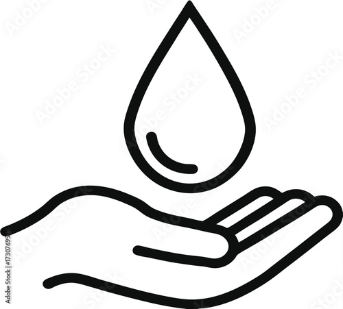 Dermatology tested vector icon in line style with water drop, hand with water logo. Dermatology test and dermatologist clinic icon, business concept allergy free and healthy 