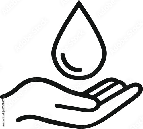 Dermatology tested vector icon in line style with water drop, hand with water logo. Dermatology test and dermatologist clinic icon, business concept allergy free and healthy 