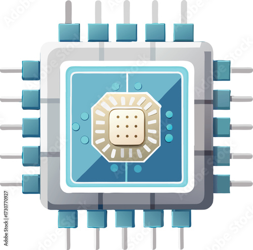 Detailed Central Processing Unit Microchip Isolated Icon Vector Illustration