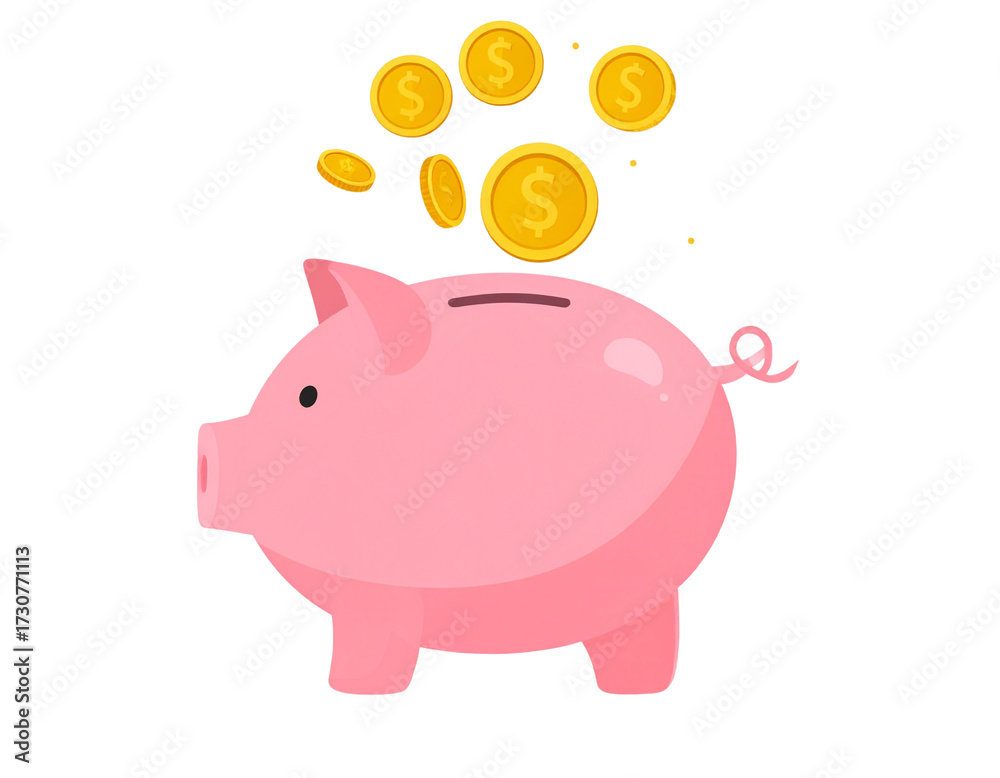 Fototapeta premium Flat Vector Piggy Bank Icon with Coins