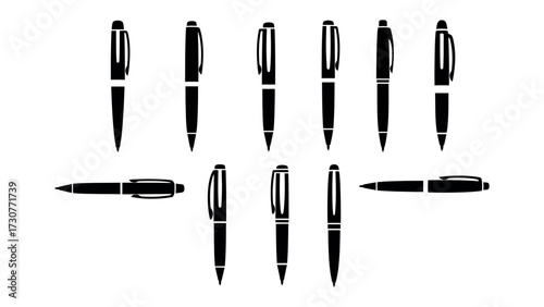 Pen Collection: A meticulously crafted set of elegant pens, presented in striking black, capturing their timeless design and precision engineering.