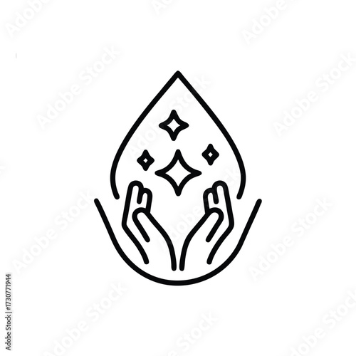 Dermatologically tested icon in line style vector label with water drop, hand with water logo. Dermatology test and dermatologist clinic icon, business concept allergy free and healthy