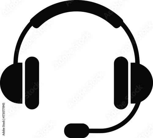 Headset Vector Icon for Customer Support and Communication with Microphone and Headphones