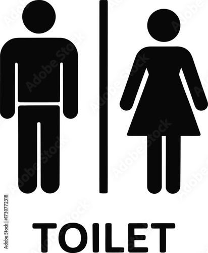 Toilet Sign Symbol for Restroom or Bathroom Door with Male and Female Icon Pictogram Black
