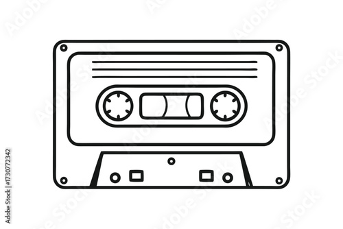 Old music cassette tape icon in line style, isolated on white background, Retro music audio cassette, vector illustration 