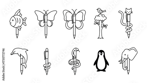 Whimsical Pen Collection: An assortment of charming and artistically drawn pens featuring unique animal-themed designs, perfect for adding a touch of creativity and personality to any desk.
