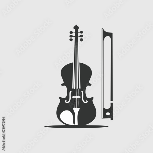 A detailed illustration of a violin and bow, showcasing the instrument's elegant design.