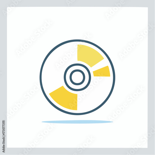 A colorful illustration of a compact disc with yellow and blue elements.
