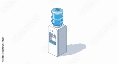 Isometric water cooler with bottle on white background.