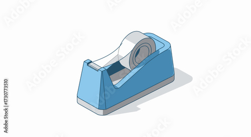 Illustration of a blue tape dispenser with a roll of tape on a white background.