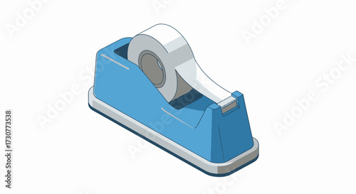 Isometric illustration of a blue tape dispenser with tape.