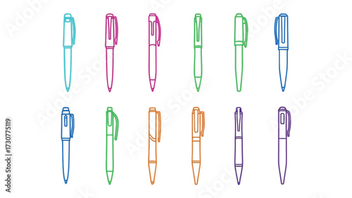 Ink Pen Array: A neatly arranged collection of vibrant ink pens, each with its own hue, ideal for a plethora of uses. This image is a study in minimalism.