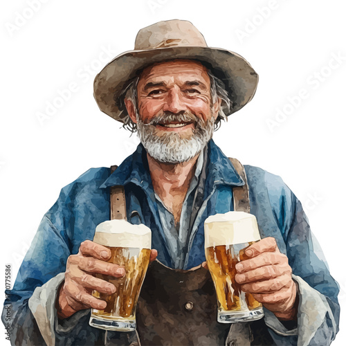German Beer Festival, watercolor illustration vector, isolated on a white background.