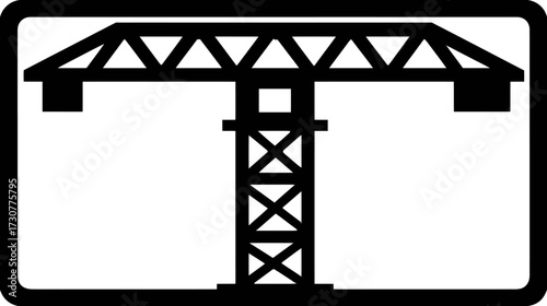 Industrial construction tower crane black silhouette icon. Heavy lifting equipment for building projects, engineering and urban development symbol.