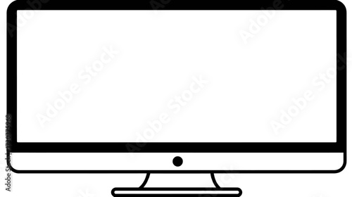 Minimalist computer monitor vector icon with blank screen, digital display device silhouette on white background, technology concept.