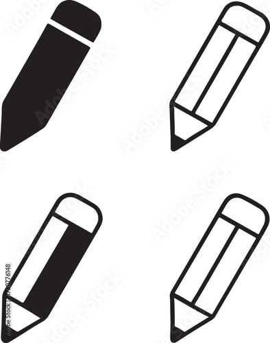 Pencil icon set, drawing writing icons, stationery sketch design icons, black silhouette line outline filled minimal thin stroke, modern vector icon pack for office and school