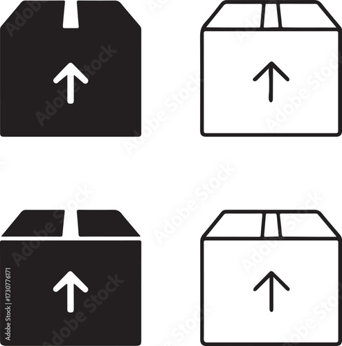 Box icon set, package storage icons, shipping container delivery icons, black silhouette line outline filled minimal thin stroke, modern vector icon pack for logistics and ecommerce