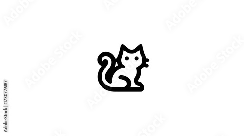 Cute minimalist cat line art icon on white background, simple pet symbol, black and white feline design, animal graphic element